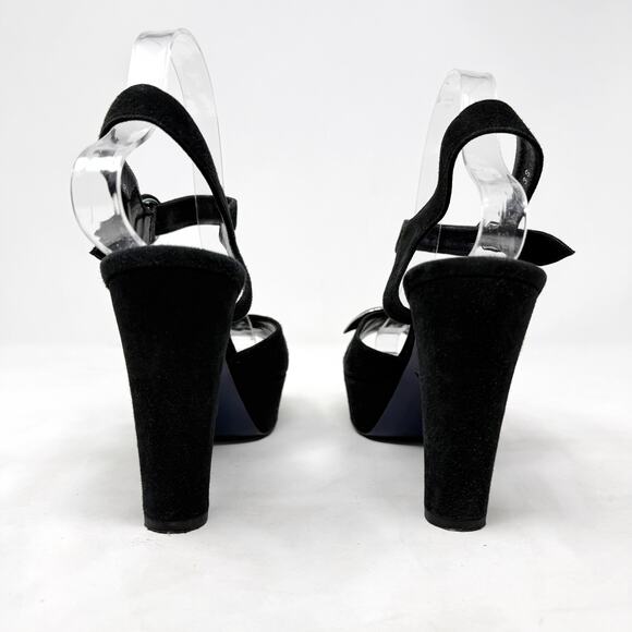 [Sonia Rykiel] Black Gold Lips Suede Leather Open Toe Platform Heels Sz 38 US 8 - Picture 8 of 12